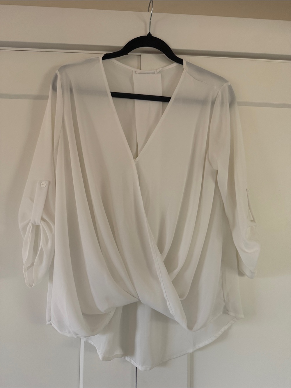 Lush White Draped Surplice Blouse